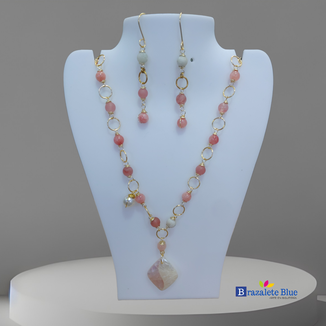 Juego de Collar y Aretes Piedras naturales