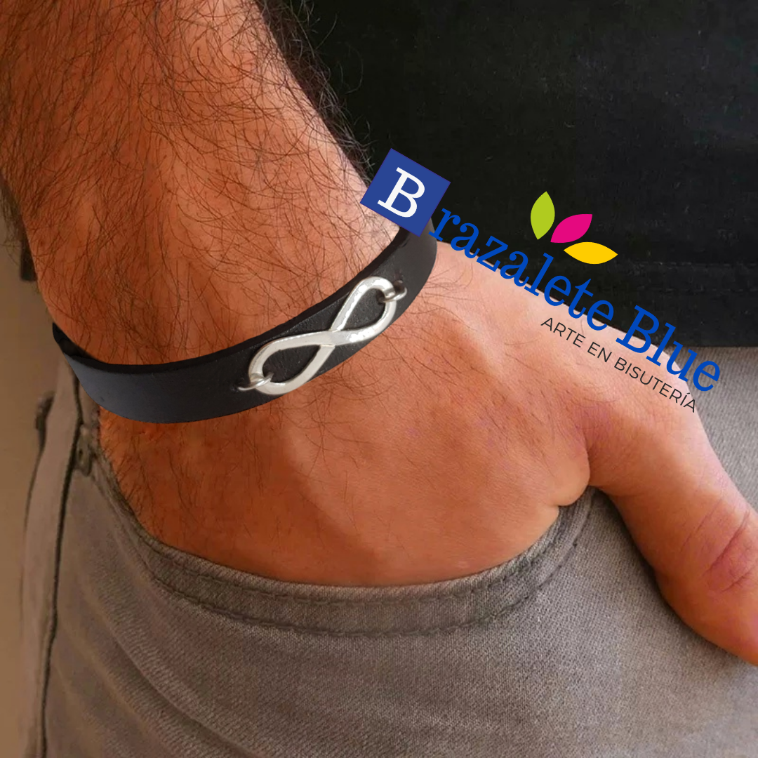 Pulsera de cuero y dije de infinito de plata 950