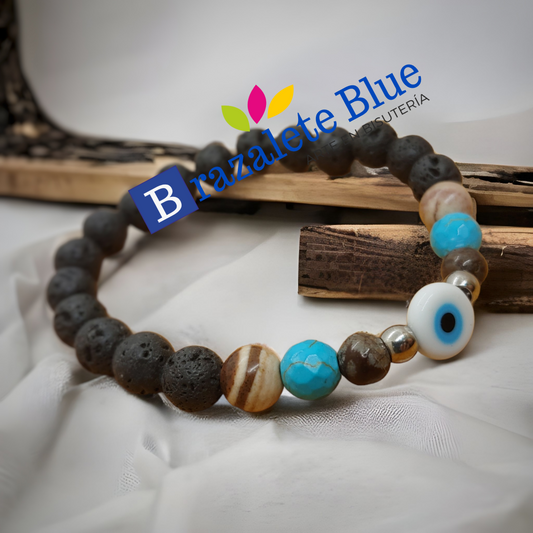 Pulsera piedras volcánicas ojo turco